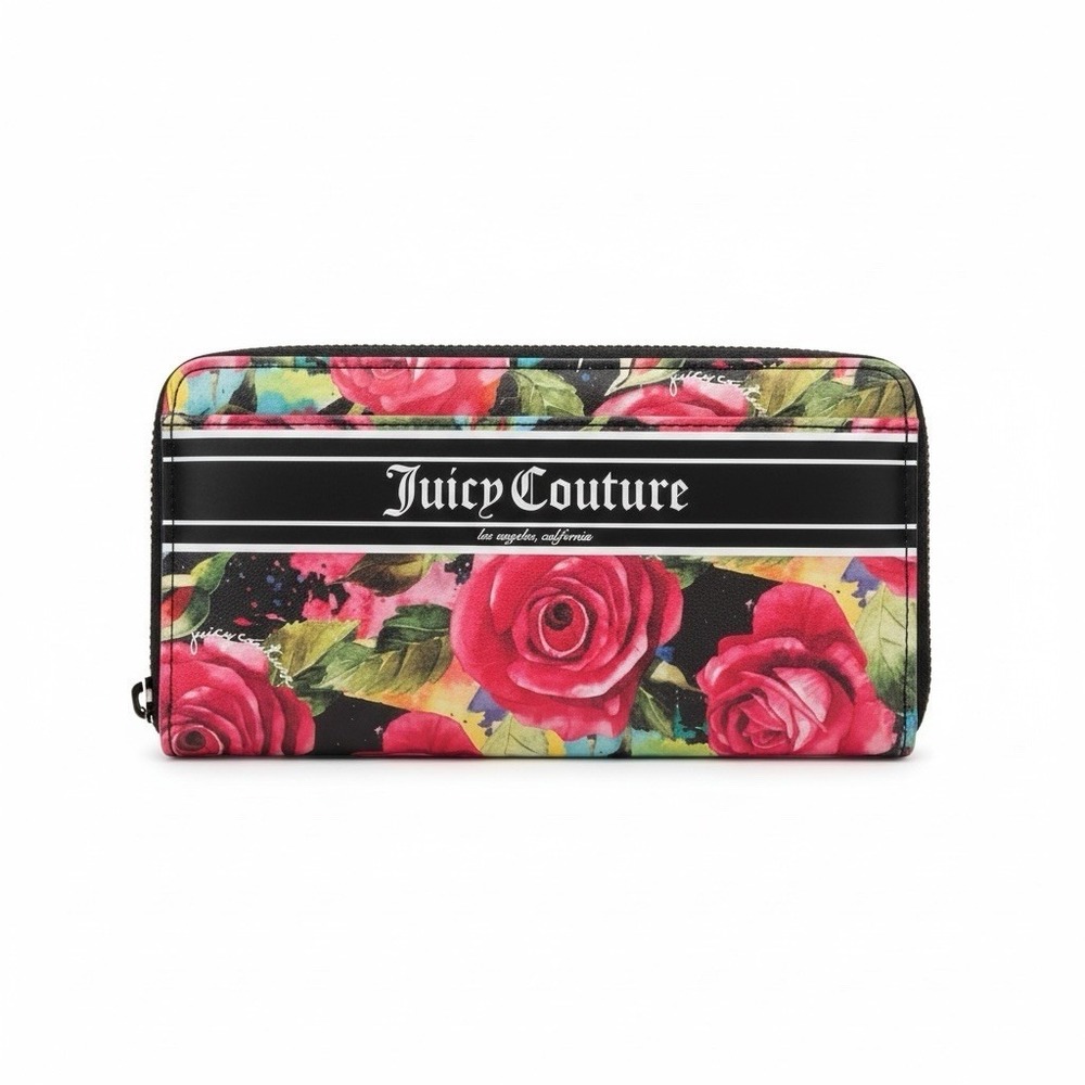 Juicy Couture Clutch Bag Wallet Romantic Red Rose Zip Around Wallet/wristlet 8x4